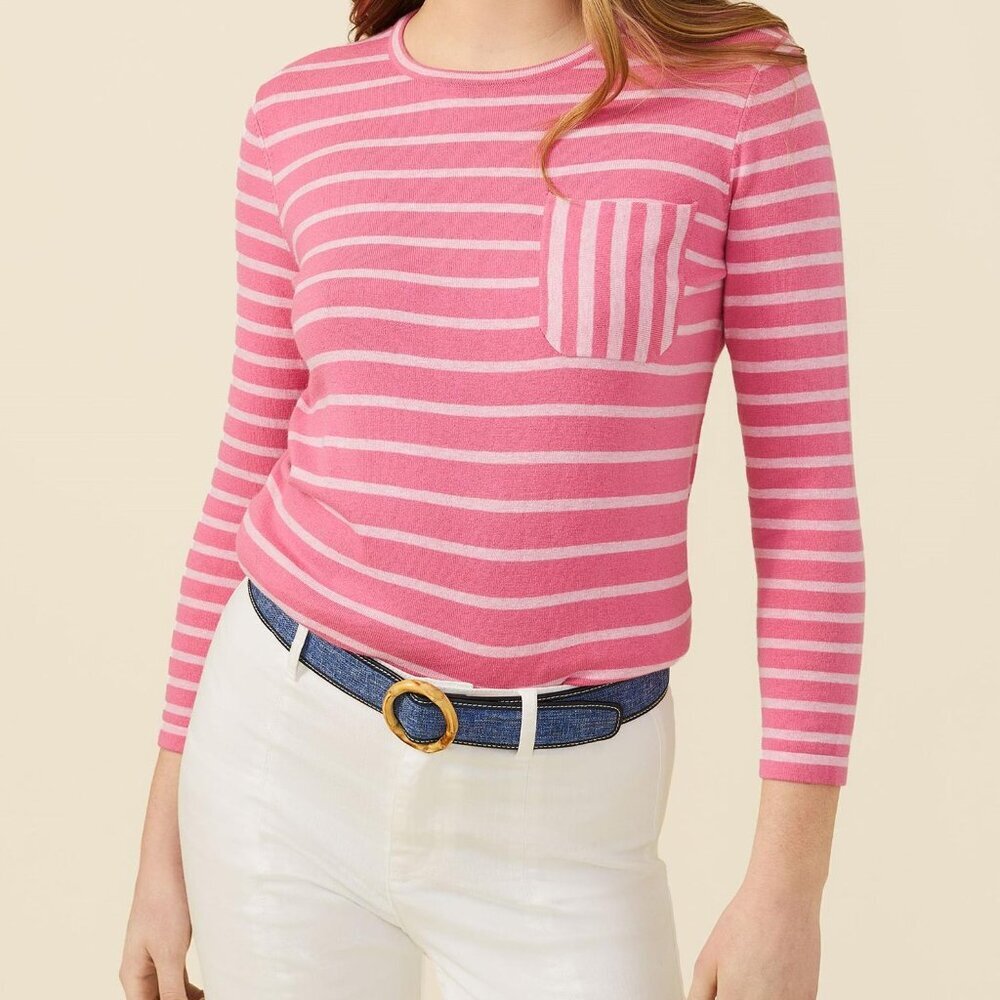 J.McLaughlin Piper Crewneck Long Sleeve Pink/White Sz Small